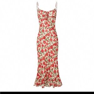 Floral Strap Maxi Dress with Elegant White Lace Tie-Front Top